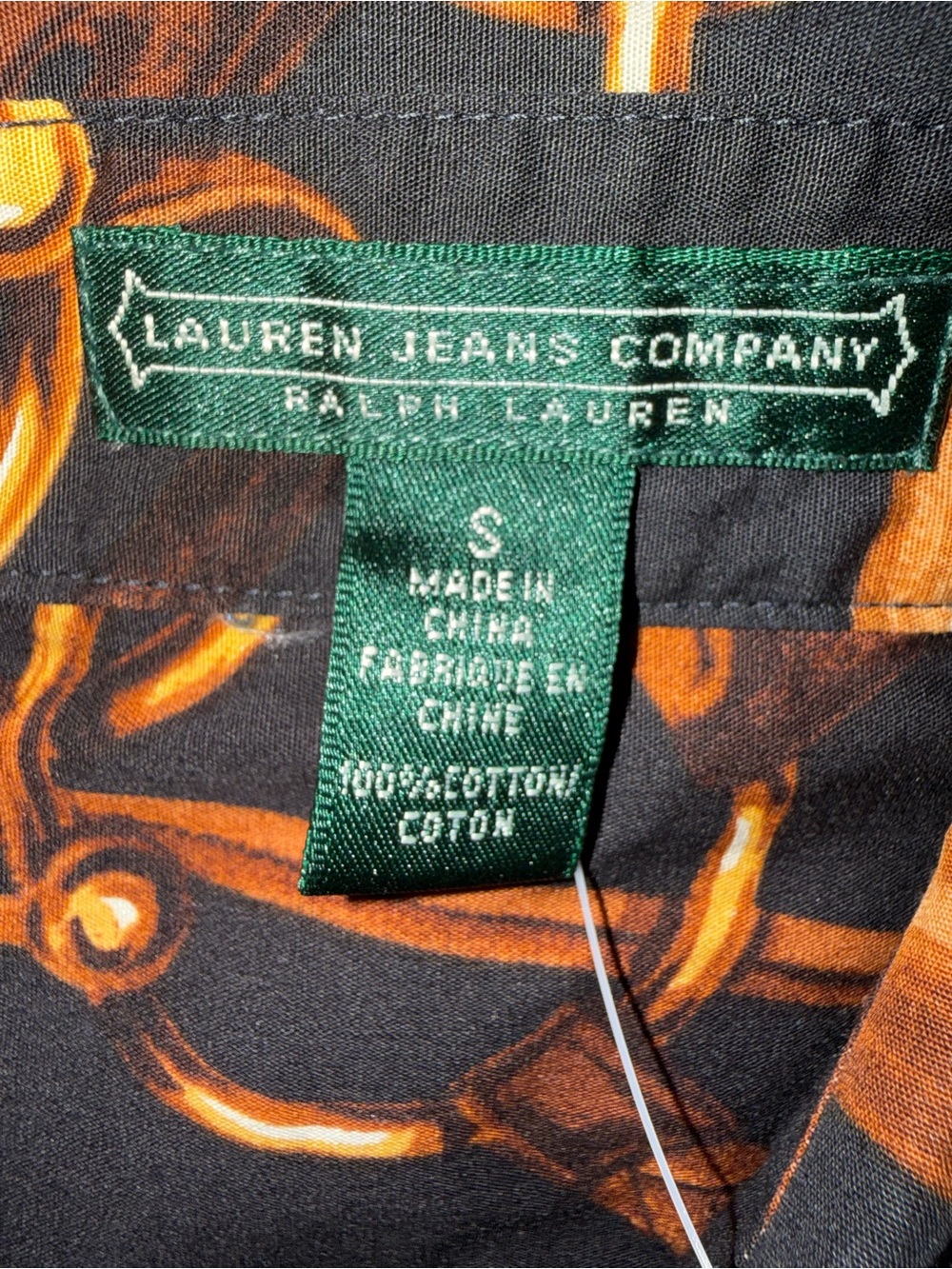Women's Black Button-Down Shirt with Brown Bridle Print - Picture 5 of 6